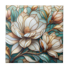 Azulejo Elegant Magnolia Stained Glass Floral Mosaic Art