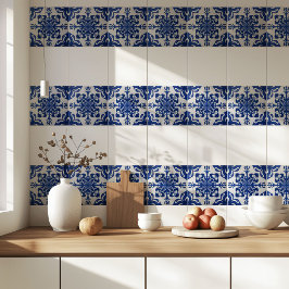 Azulejo Elegant Mediterranean Navy Blue White Pattern