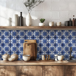 Azulejo Elegant Mediterranean Navy Blue White Pattern