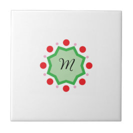 Azulejo Elegant Monogram Letter M – Green Emblem with Red 
