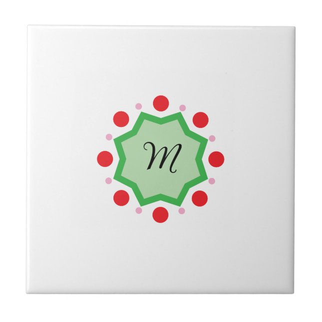 Azulejo Elegant Monogram Letter M – Green Emblem with Red  (Frente)
