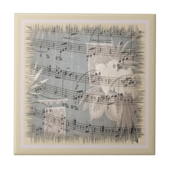 Azulejo Elegant Music Notes In Blue And Beige (Frente)