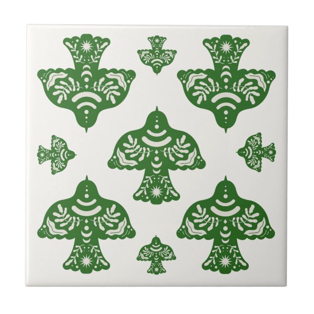 Azulejo Elegant natural greenery folk art birds Italian (Frente)