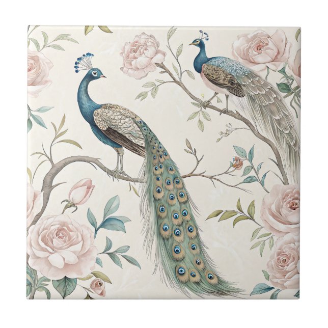 Azulejo Elegant Peacock Floral Vintage (10) (Frente)