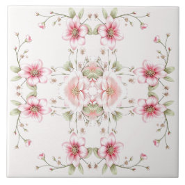 Azulejo Elegant Pink White Floral Ceramic Tile