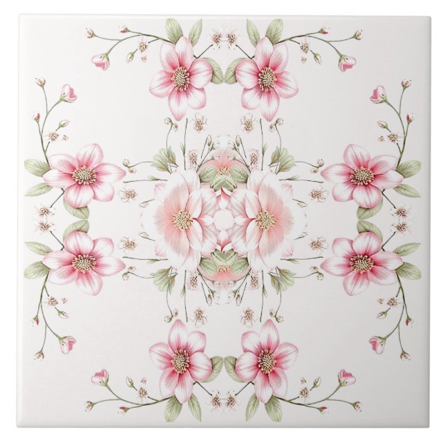 Azulejo Elegant Pink White Floral Ceramic Tile (Frente)