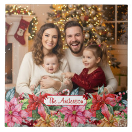Azulejo Elegant Poinsettia Floral Custom Photo