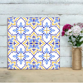Azulejo Elegant Portuguese Blue and Gold Mediterranean
