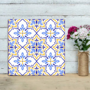Azulejo Elegant Portuguese Blue and Gold Mediterranean