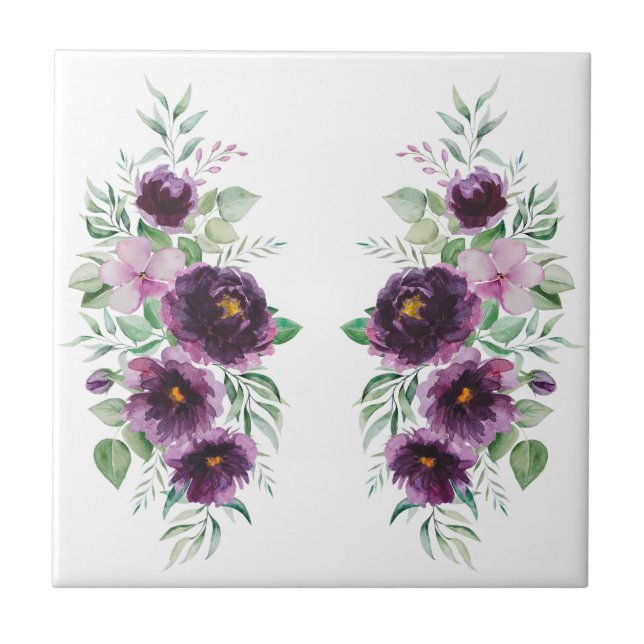 Azulejo Elegant purple watercolor wisteria blue floral  (Frente)