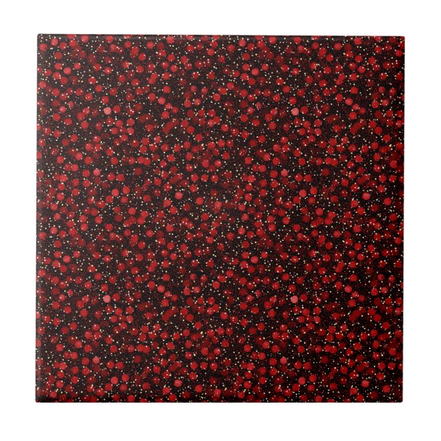 Azulejo Elegant Red Confetti on Black Glitter Style (Frente)