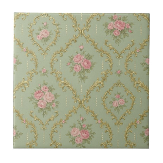 Azulejo Elegant Rococo Floral Pattern in Soft Pastels (Frente)