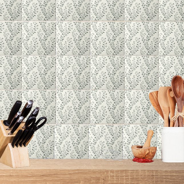 Azulejo Elegant Sage Cream Minimalist Boho Floral Pattern (Subido por el creador)