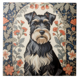 Azulejo Elegant Schnauzer William Morris Inspired Floral
