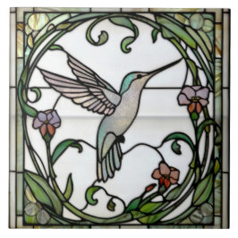 Azulejo Elegant stain glass art nouveau hummingbird