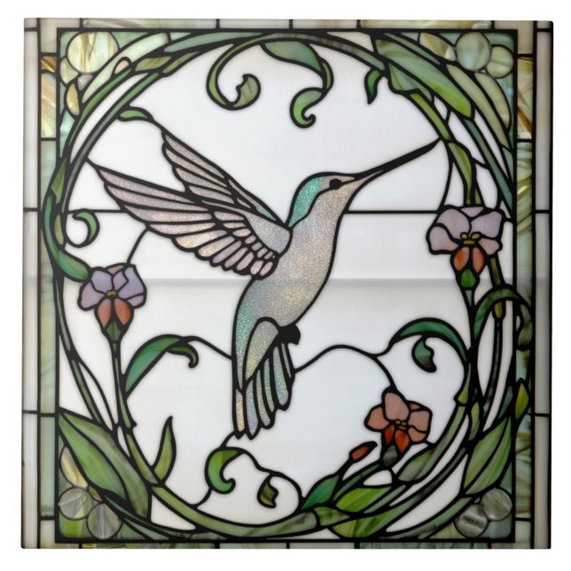 Azulejo Elegant stain glass art nouveau hummingbird (Frente)