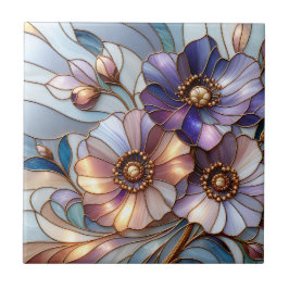 Azulejo Elegant Stained Glass Floral Design in Soft Pastel