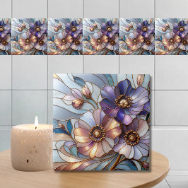 Azulejo Elegant Stained Glass Floral Design in Soft Pastel
