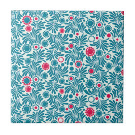 Azulejo Elegant Teal and Magenta Foliage Pattern
