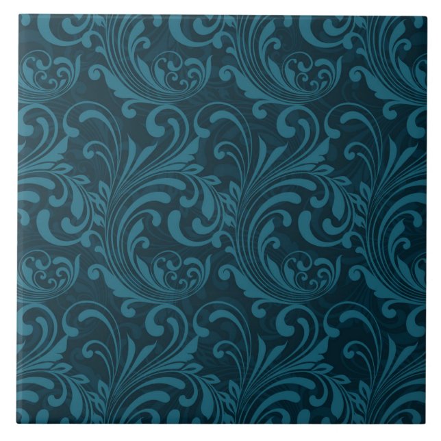 Azulejo Elegant Teal Blue Baroque Floral Pattern  (Frente)