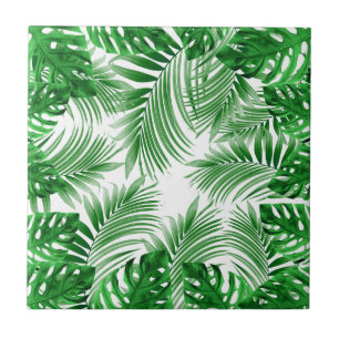 Azulejo elegant Tropical green palm leaf pattern