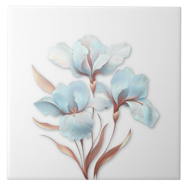 Azulejo Elegant Turquoise Rose Gold Stylized Lilies (Frente)