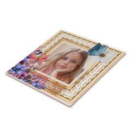 Azulejo Elegant Vintage Gold Frame Mosaic Photo Keepsake T