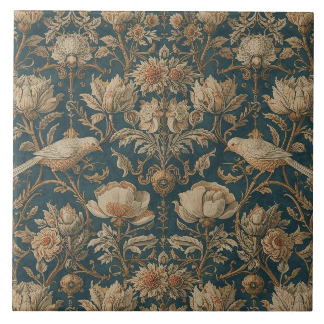 Azulejo Elegant Vintage Nouveau Floral Birds (Frente)