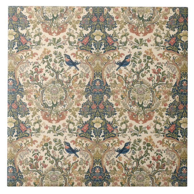Azulejo Elegant Vintage Nouveau Floral Birds (Frente)