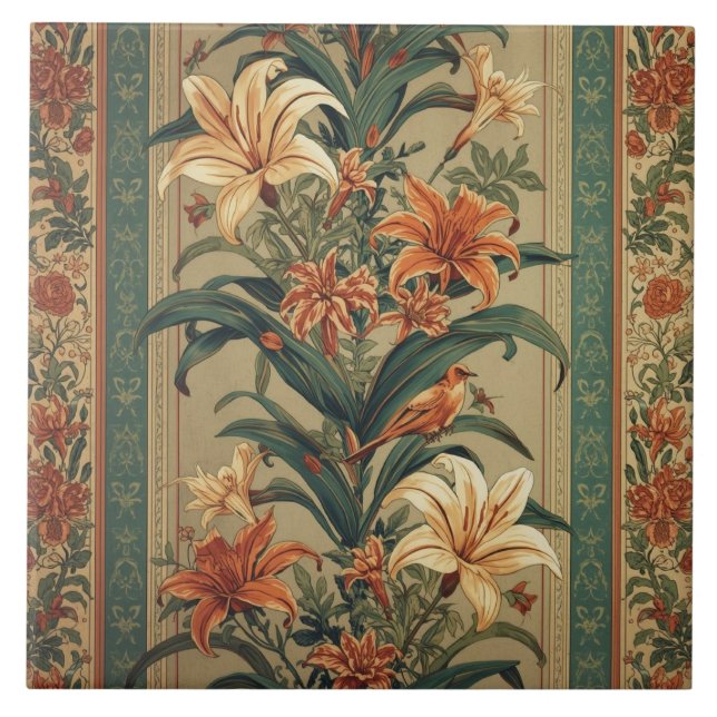 Azulejo Elegant Vintage Nouveau Floral Birds (Frente)
