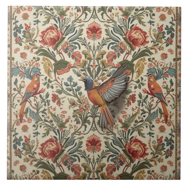 Azulejo Elegant Vintage Nouveau Floral Birds (Frente)