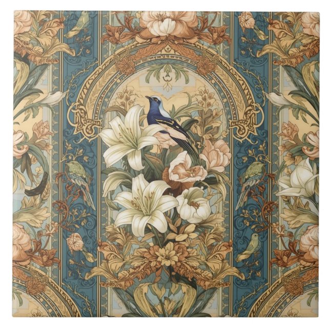 Azulejo Elegant Vintage Nouveau Floral Birds (Frente)