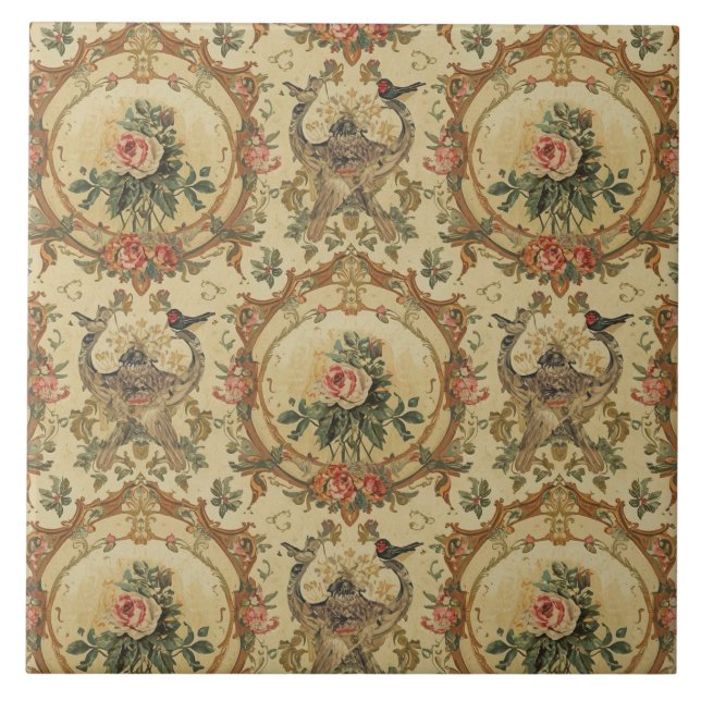 Azulejo Elegant Vintage Nouveau Floral Birds (Frente)