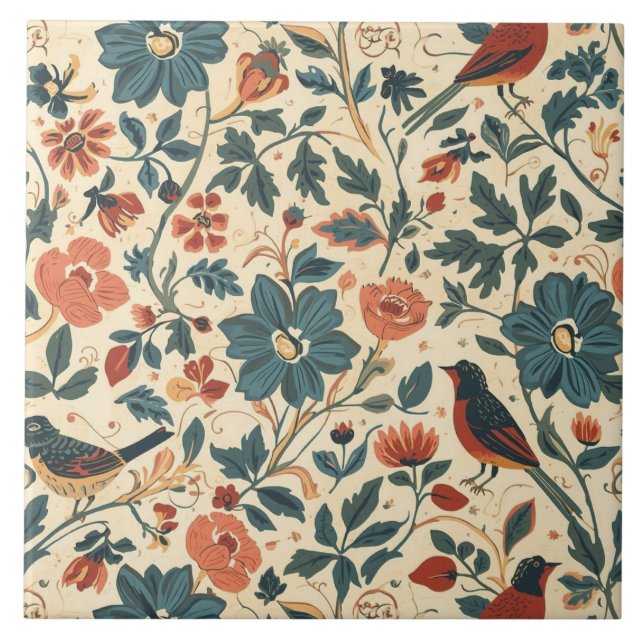 Azulejo Elegant Vintage Nouveau Floral Birds (Frente)