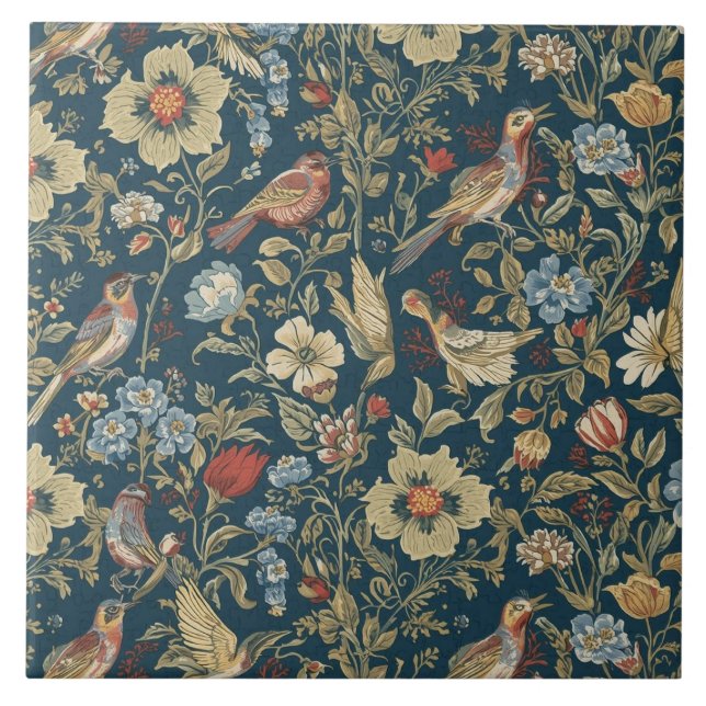 Azulejo Elegant Vintage Nouveau Floral Birds (Frente)