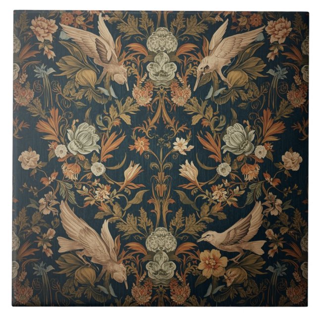 Azulejo Elegant Vintage Nouveau Floral Birds (Frente)
