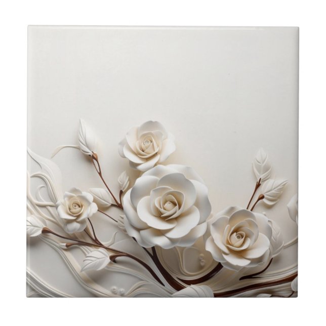 Azulejo Elegant White 3D Roses (Frente)