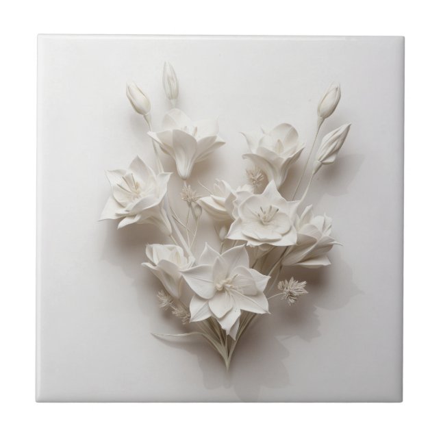 Azulejo Elegant White Faux Relief Flowers (Frente)