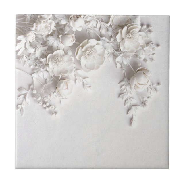 Azulejo Elegant White Faux Relief Roses (Frente)