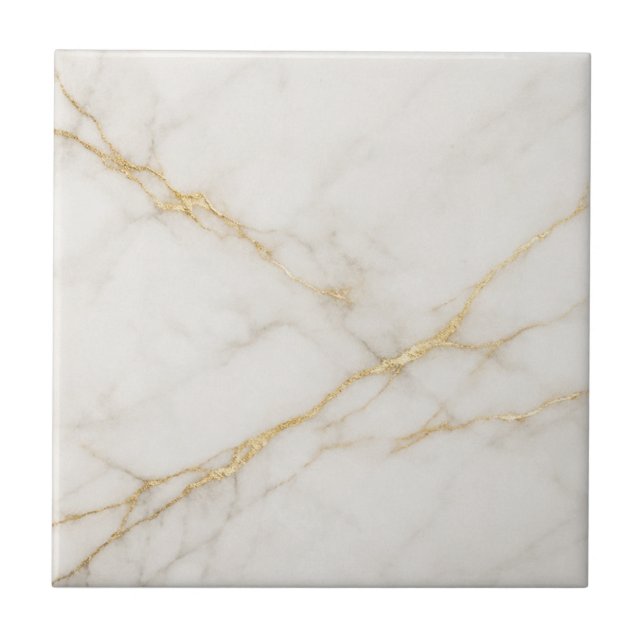 Azulejo Elegant White Marble with Gold Veins Ceramic Tile (Frente)