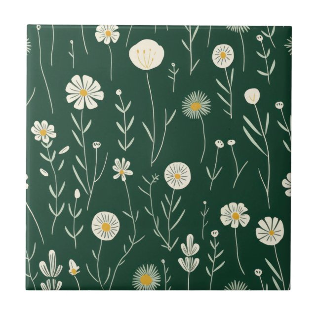 Azulejo Elegant Wildflower Pattern on Dark Green  (Frente)