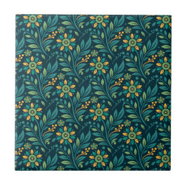 Azulejo Elegant Yellow and Teal Floral Pattern Design