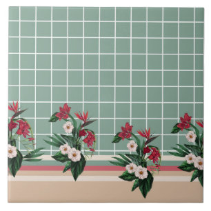 Azulejo Elegante a cuadros floral 