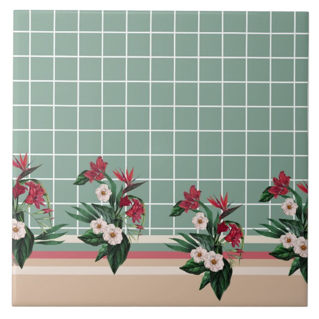 Azulejo Elegante a cuadros floral  (Frente)