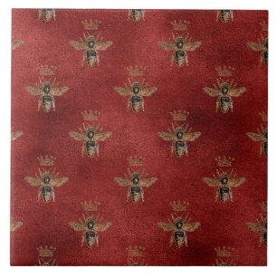 Azulejo Elegante Abeja Dorada Bombus Abeja Rojo Fondo