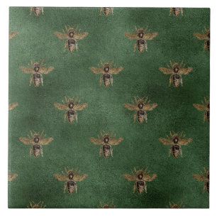 Azulejo Elegante Abejorro Dorado Abeja Fondo Verde