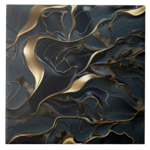 Azulejo Elegante abstracto fluido negro y dorado