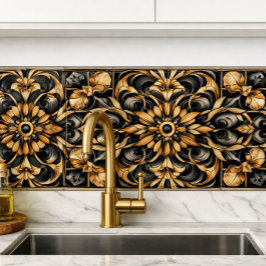 Azulejo Elegante Acento de Oro Negro