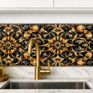 Azulejo Elegante Acento de Oro Negro
