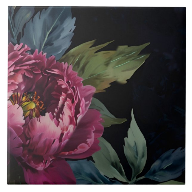 Azulejo Elegante acuarela floral rosa oscuro (Frente)